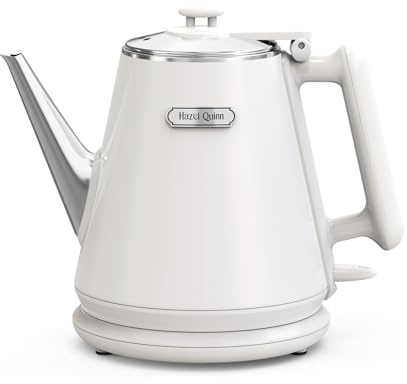 Hazel Quinn Electric Kettle - 1L/34oz Small Tea Kettle, 800W Fast Boil, All 304 Stainless Steel Interior, Double Wall for Cool Touch and Thermal, Auto Shut-Off, BPA-Free, Cordless - Pearl White