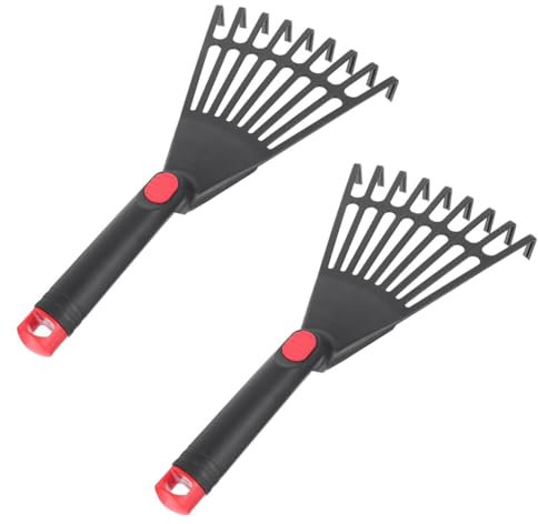 Luobannm Rastrillo de Mano de Plástico para Jardinería, Herramienta Manual para Jardinería, Rastrillos Pequeños para Hojas, Corto, Ideal para Césped, 2 Unidades.