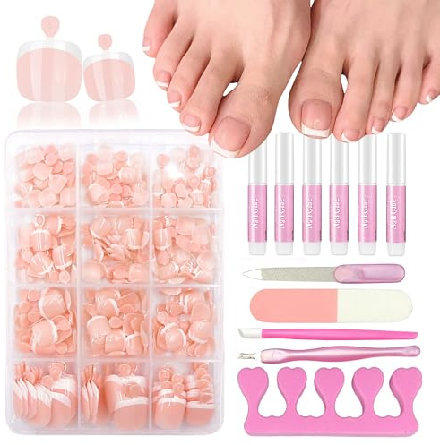 240 Stück Falsche Zehennägel, Französische Natürliche Künstliche Nägel zum Aufkleben, Französische falsche Nägel für Nail Art DIY 12 Größen