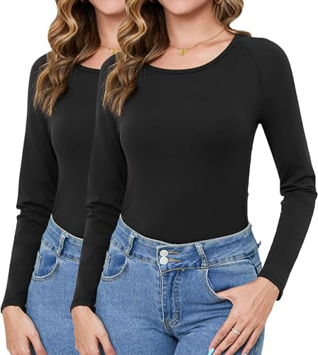 Terecey Camiseta Interior Termica Mujer de Manga Larga con Cuello Redondo Tops Deportivo de Invierno para Running Gym Crossfit