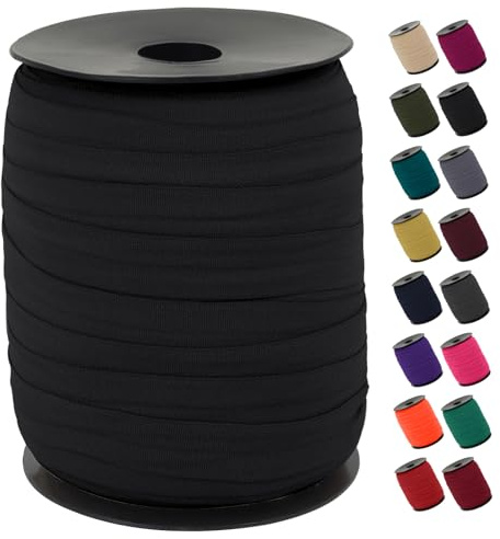 CAMAL Schrägband 100m Elastisches Gurtband 15mm Saumband zum Nähen, Elastisches Einfassband Stoffband Weich Webband zum Nähen, Säumen, Paspeln, Quilten(Schwarz)