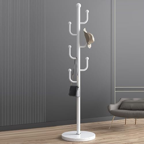 Appendiabiti in metallo a forma di cactus con cesto portaoggetti, autoportante, mobile, per vestiti, cappelli, borse, elegante ingresso e camera da letto (stile B bianco)