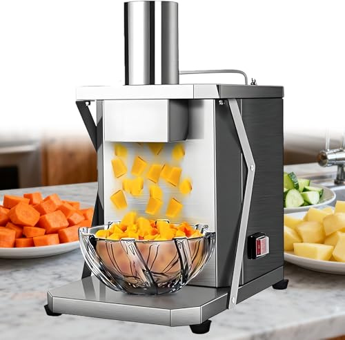 QianCruxtacy Dicer Elettrico per Frutta E Verdura in Acciaio Inox,Calibro 7 cm/2.75 Pollici,Motore in Rame Puro da 200W,Potenza 100 kg/h,per Tagliare a cubetti Patate,Carote e cipolle