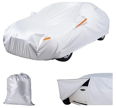 VEVOR Funda Integral para Berlinas Medianas Europeas, Protección contra la Intemperie Sol, Lluvia y Viento, con Cremallera en la Puerta y Forro de Algodón, Color Plateado, 4950 x 2400 x 1150 mm