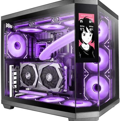 Mars Gaming MC-3TCORELCD Case Gaming ATX, Schermo IPS 7,2” Personalizzabile, Triplo Vetro Temperato Rimovibile, Struttura Doppia Camera, Supporto per Raffreddamento Liquido fino a 360mm, Nero