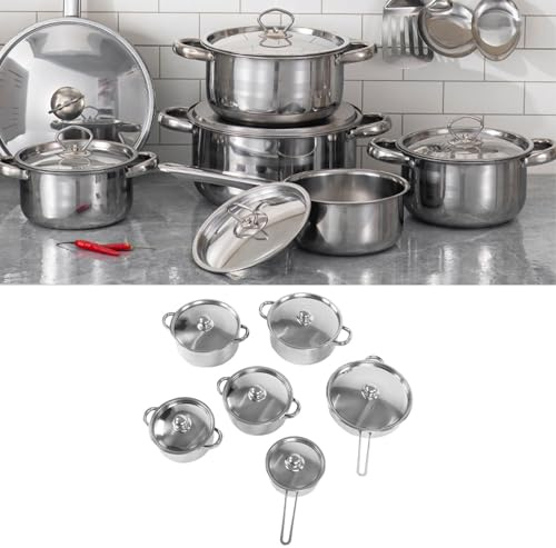 Tnfeeon Juego de Utensilios de Cocina de Acero Inoxidable de 6 Piezas, Sartén para Cocinar, Juego de Ollas para, Olla de Inducción para Cocina, Incluye Sartén, Cacerola, para Cocinar