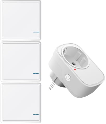 NineLeaf Steckdosen mit Fernbedienung,3 Funkschalter,Kabellos,15A 4125W | 80~275V,50M Reichweite,Programmierbar,kabellose Schalter und Steckdose für Lampen und Haushaltsgeräte,Weiß