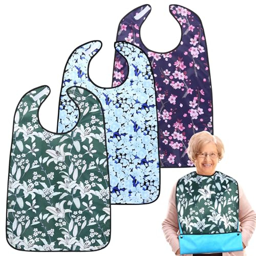 GUOYIHUA Lot de 3 Bavoirs Pour Adultes Avec Bac Récupérateur, Protection Des Vêtements Avec Fermeture Velcro, Imperméable, Pour Femmes, Personnes Âgées Et Patients
