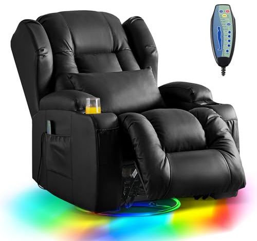 SITURAY 2 Motoren Elektrischer Verstellbar Relaxsessel mit Liegefunktion | Drehbarer Fernsehsessel TV Sessel mit Massage und Wärme, Kinosessel mit USB/LED/TYP C,bis 150 kg, Kunstleder Schwarz