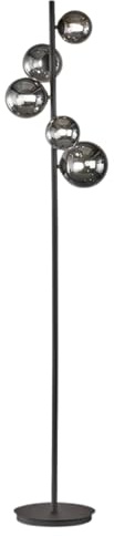 Lichthandel Hoch Moderne Stehlampe mit 5 Glaskugeln – Design Stehleuchte aus Metall in Schwarz/Rauchglas, stehende Wohnzimmerlampe für Wohn- & Schlafzimmer