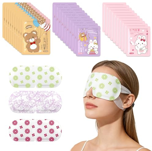Bettinay 30 Packs Steam Eye Mask for Dry Eyes, Disposable Self Heating Eye Mask for Moisturizing Relaxation, Lavender + Grapefruit + Rose)