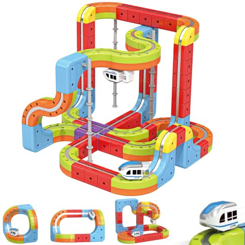 Electric Train Set for Kids, 88PCS 3D Cube Track with Two Electric Trains