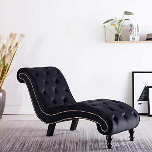 Runheo Chaiselongue Schwarz Samt gepolstert 145x52x77 cm ergonomisch mit Rückenlehne und Armlehne für Wohnzimmer Schlafzimmer Büro zum Entspannen Liegen Lesen