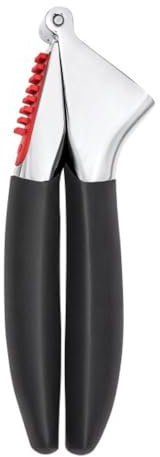 OXO Good Grips Knoblauchpresse mit integriertem Reiniger - Große Kammer - Solide Zink-Konstruktion - spülmaschinenfest - weiche rutschfeste Griffe für mehr Komfort