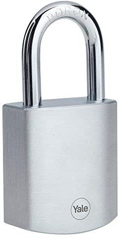 Yale Y128B/50/132/1B Lucchetto in Ottone Cromato 50 mm, Arco in Acciaio Temprato Ø 8,7 mm, Corpo Robusto, Compatibile con Mezzo Eurocilindro 10/30 mm, Ideale per Cancelli, Garage e Uso Esterno