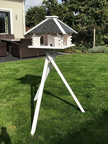 Deko-Shop-Hannusch Vogelhaus, Vogelhäuschen, Futterhaus V 20 Stein Weiss, Vogelhausständer:mit Vogelhausständer, Solarbeleuchtung:mit Solarbeleuchtung