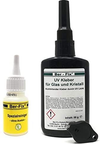 Ber-Fix UV Glaskleber Gel 50g mit Spezialreiniger Reiniger 50g