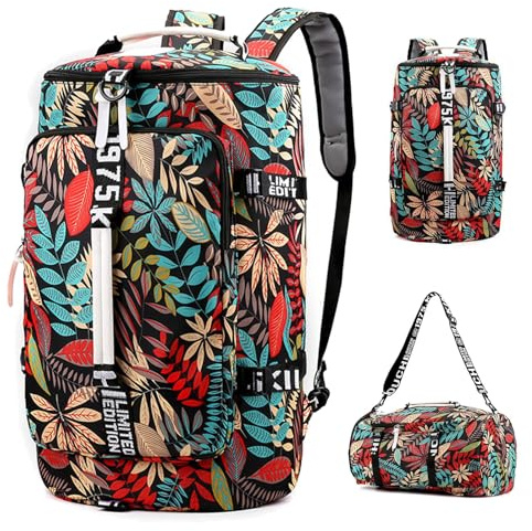 bestbargainhouse Backpack Womens, 40L Waterproof Floral Duffle Hiking Backpacks | Travel Rucksack Laptop Gym Bag | Durable Lightweight Unisex Daypack for School Outdoor Walking Camping Climbing