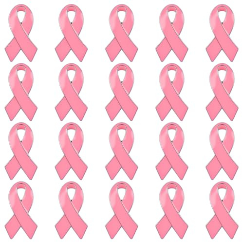 WANDIC 20 PCS Octobre Rose Broches, Pins Cancer du Sein Ruban Rose Badges Accessoires Métalliques de Grande Taille de 4.8 * 2.8cm pour Événement Caritatif Santé des Femmes
