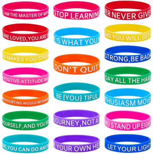 GORGECRAFT 10 Colors 20PCS Motivational Silicone Bracelets Inspirational Quote Rubber Wristbands Sports Bands with Positive Messages for Home Office Gifts Students Supplies Red Yellow Blue