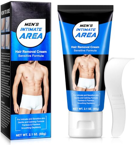 crema depilatoria íntima para hombres - crema depilatoria súper suave e indolora en áreas sensibles - 60 gramos en genitales, bikini, pubic, piernas y caderas, caderas, hidratación las 24 horas