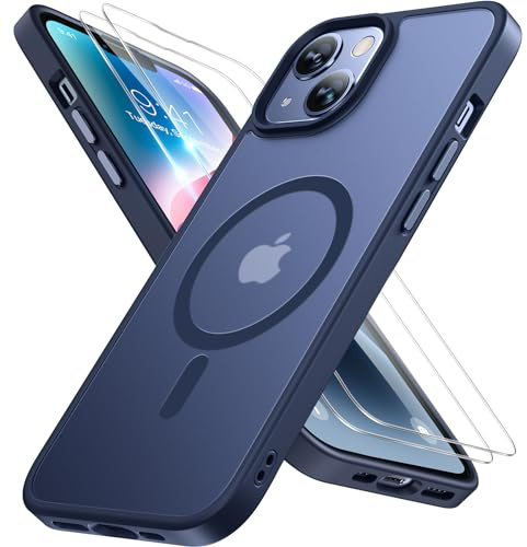 Miracase für iPhone 14 Hülle mit Magsafe & 2 9H+ Panzerglas, Blau | [TOP Militärschutz & Magnetkraft] Stoßfest Kratzfest mit Samtiger Haptik Extrem Langlebig Handyhülle für iPhone 14 6,1
