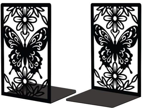 Peacoblue Buchstützen Metall,Schmetterling Buchstütze Dekorativ für Bücher | 1 Paar 5.3x4.3x7.9 schwere Gusseisen Buchhalter, Stabile Buchstopper für Bücherregal, Schreibtisch, Büro und Wohnraum