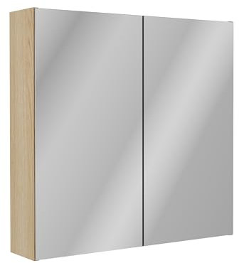 FACKELMANN Compact Line Spiegelschrank – Modernes Design mit Softclose, 70cm Breite, Hellbraun, Doppelspiegeltür, Zwei Glaseinlegeböden – Made in Germany