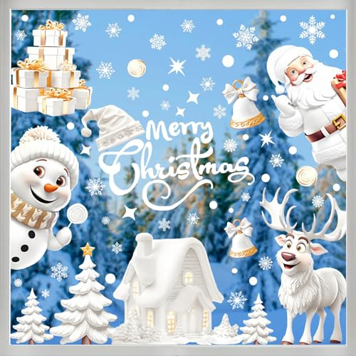 Fensterbilder Weihnachten Selbstklebend Kinder 190 Stück, 9 Blättern Weihnachts Fensterbild Wiederverwendbar Fensteraufkleber Schneeflocken, Weihnachtsdeko Fenster PVC Statische Aufkleber Aufnehmbare