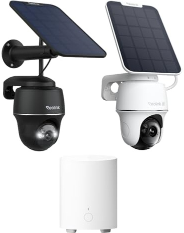 Reolink Solar Überwachungskamera Aussen Akku, 2,4&5GHz WiFi, Kamera 4K+5MP, KI-Erkennung, Farbnachtsicht, Argus PT 5MP Schwarz+Argus PT Ultra+Hub Mini