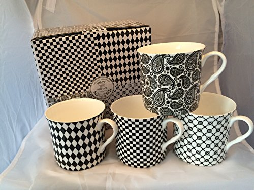 FINE BONE CHINA SET OF 4 MUGS GIFT BOXED SHADES OF GREY FREE UK DELIVERY