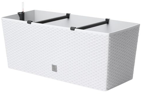 Blumentopf Blumenkasten Blumenkübel Pflanztopf Rechteckig Polyrattan Bewässerungssystem Wasserspeicher Wasserstandsanzeiger 4 Farben 2 Größen von rg-vertrieb (600 Weiß)