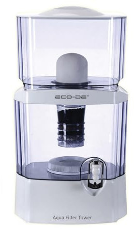 ECODE® Torre Jarra de Agua Purificadora de 24L, Dispensador de Agua Filtrada, 8 Sistemas de Filtrado, Filtro Cerámico, Carbon, Piedras Naturales, Jarra Purificadora, Aqua Filter Tower