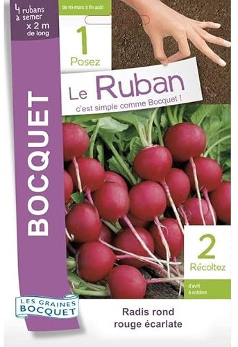 Sachet de graines de Radis à forcer rond écarlate en ruban à semer - 15 g - LES GRAINES BOCQUET