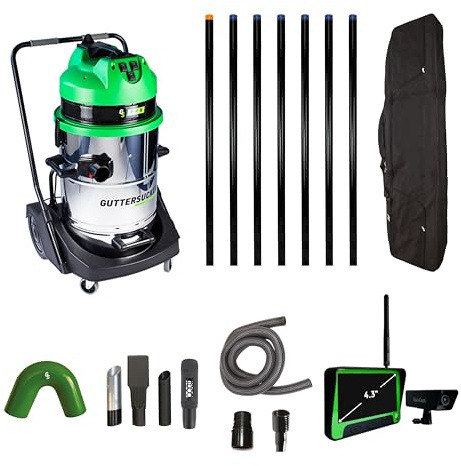 GutterSucker Gutter Cleaning Vacuum System (Pro Platinum Package) - 10.5m/34ft Reach with Real Time Inspection Camera