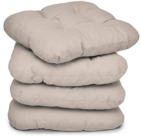 Beautissu 4er Set Sitzkissen 40x40 cm Lisa Taupe - weiche Indoor & Outdoor Kissen mit 8cm Schaumstoff Füllung, widerstandsfähige & robuste Sitzpolster für Außenbereich Made in EU