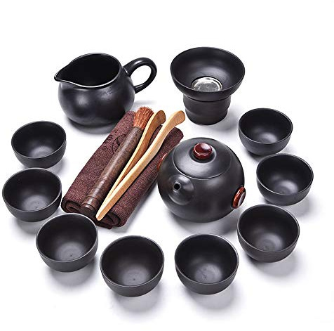 LTLWSH Kung Fu Set da tè Servizio da tè Zisha Cinese, Servizio da tè in Ceramica Classico, per La Famiglia E Ufficio,Nero