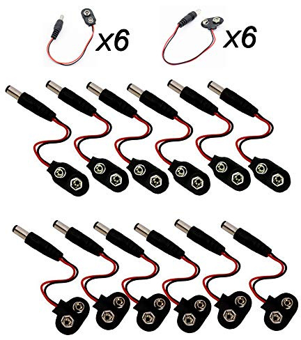 YIXISI 12 Stück Batterie Clip Anschluss, mit 15cm Anschlusskabel, 9 Volt Batterie Clip Stecker, 2.1x5.5mm DC Netzstecker Batteriehalter Clip (T Typ, I Typ)