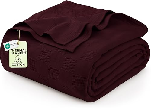 Utopia Bedding 100% Cotton Blanket (Queen Size - 90x90 Inches) 350GSM Lightweight Thermal Blanket, Soft Breathable Blanket for All Seasons (Burgundy)