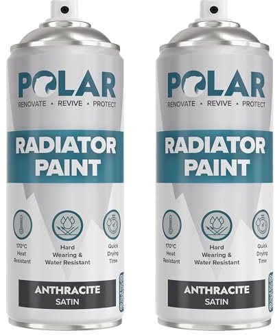 Polar Satin Anthracite Radiator Spray Paint - 2 x 400ml | Heat Resistant up to 100ºC |Quick Drying & No Primer needed | Exterior Surfaces of Radiators & Hot Water Tanks | Heat Resistant Radiator Paint