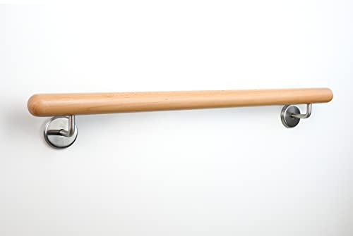 Holz-Handlauf Set mit halbrunden Abschlüssen und Haltern 50-290cm am Stück (Buche, 280cm)