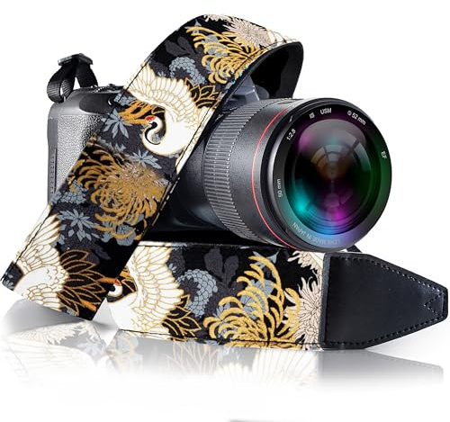 Camera Strap Vintage for All DSLR and Mirrorless Cameras - Christmas Gift & Best Stocking Stuffer Black Crane Gold Foil Camera Strap, Animal Pattern - Neck, Crossbody & Shoulder Camera Strap
