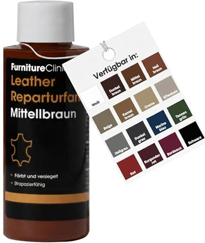 Furniture Clinic Leather Repair Paint & Dye | Self Seal Colourant for Quick and Easy Leather Repair | Suitable for Sofas, Car Seat, Shoes, Handbag, and More - Medium Brown, 50ml