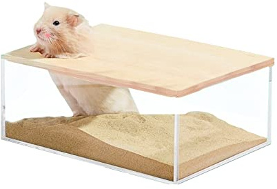 kathson Hamster Sand Bath Box Transparent Acrylic Small Animals Shower Bathtub Guinea Pigs Digging Sand Container Cage Accessories for Lemmings Gerbil Mice Hedgehog Chinchilla (Rectangle)