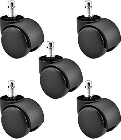 Jetisva 5pcs Office Chair Wheels Replacement 11mm Stem, Rubber Swivel Castors for Furniture, Gaming & Computer Desk Chairs, Supports Up to 500lbs