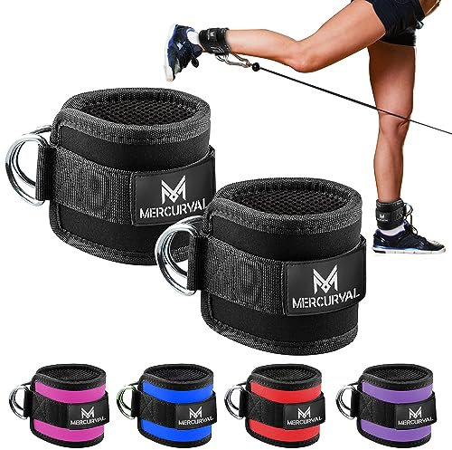MERCURYAL 2 Sangle Cheville Musculation Poulie – Ankle Straps - Sangle Cheville (rembourré) - Accessoires pour Fitness et Musculation - Sangle Musculation pour Hommes et Femmes (Noir)
