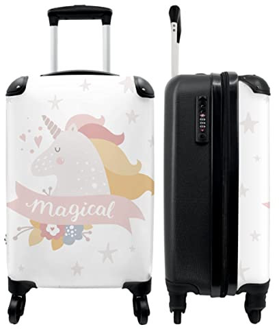 NoBoringSuitcases.com® Kinderkoffer Mädchen - Reisekoffer Kinder, Kabinentrolley, Leichtgewicht, 4 Rollen, mit Einhornmagiemotiv, Zahlenschloss, UV-beständig, 55cm-35cm-20cm