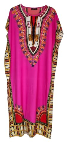 Ny dam lång maxi bomull kaftan klänning sommar Dashiki afrikansk strand överdrag, Rosa, en storlek