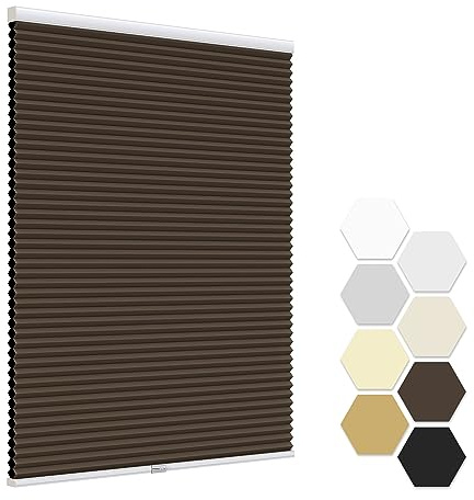 LazBlinds No Tools No Drill Cordless Cellular Shades, Blackout Honeycomb Shades Room Darkening Pleated Blinds for Window Size 33 W x 72 H, Dark Coffee