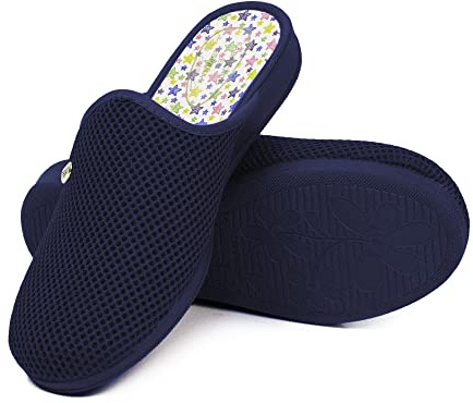 COZSERIES Zapatillas de Casa Mujer | Calzado Anatómico Verano con Rejilla Transpirable | Sandalias de Cuña con Punta Abierta | Suela de Caucho Antideslizante | Fabricado en España | Marino | Talla 38